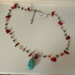 Lia Sophia Genuine Coral, Jasper, Howlite Turquoise Beaded Necklace NWT